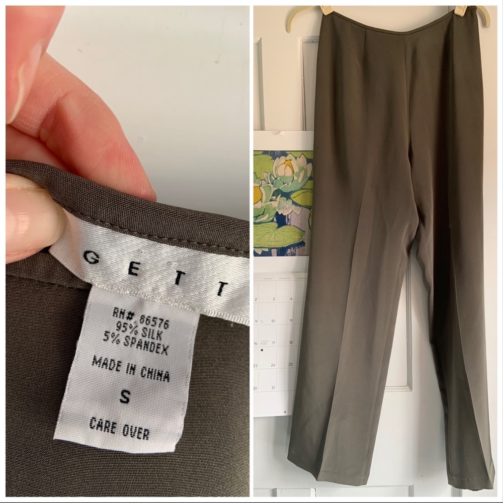Vintage GETT silk trousers in moss green bnwot - Picture 3 of 6